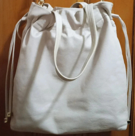 Michael Kors Cream cinch sides soft pebbled buttery leather white tote bag purse - Picture 4 of 5